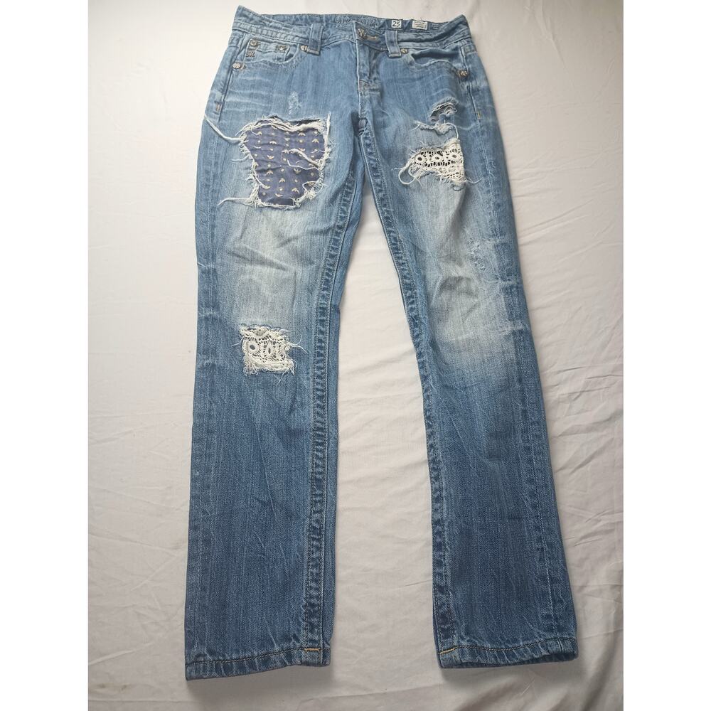 Miss Me Distressed Boyfriend Ankle Jeans Patches Women Size 25‎ Western Y2K